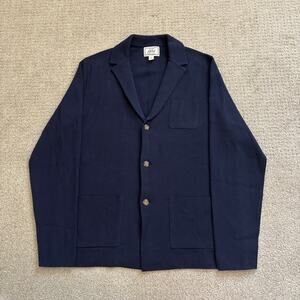 Jos A Bank 1905 Mens Regular Fit Navy Blue Knit Blazer Cardigan Button Up Sz L